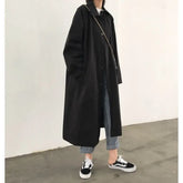 Black Trench Women Long Coat Fashion Windbreaker All-Match Spring Outwear Vintage Streetwear Womens Clothing Harajuku Korean Ins